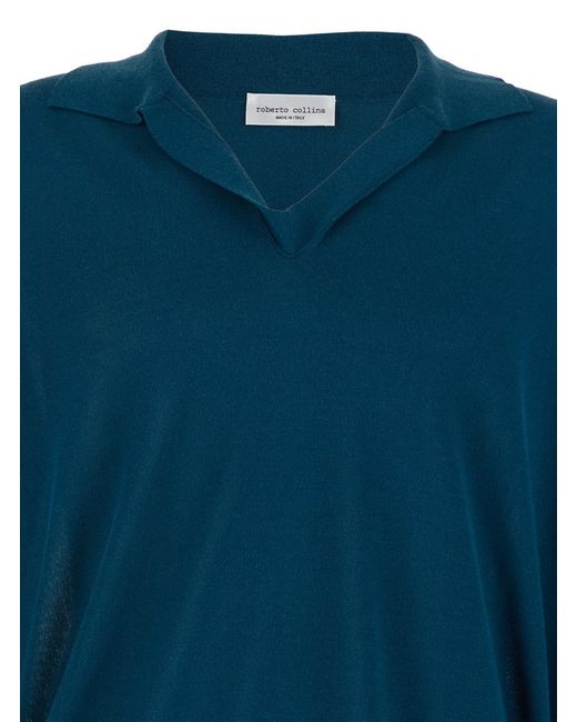 Roberto Collina Blue Sweater 261Mya1600414 With V-Neck And Soft Collar for men