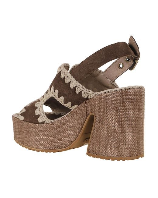 Mou Brown Raffia Platform With Back Stra Suede