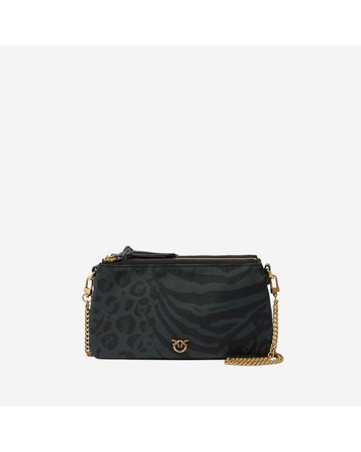 Pinko Black Shoulder Bag Animal Print Nylon