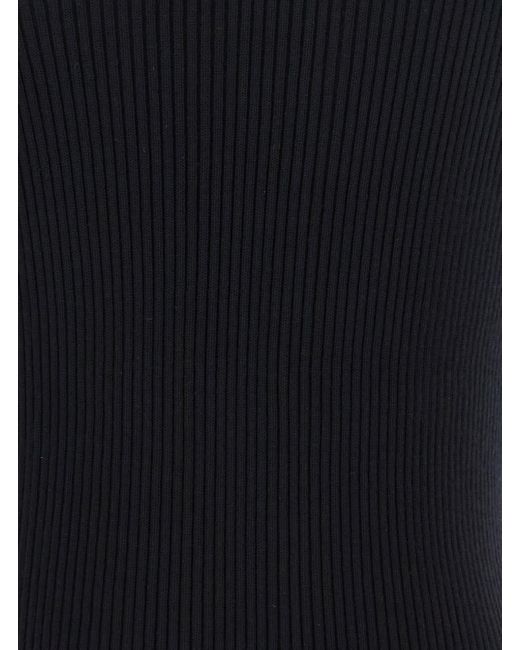 Rick Owens Black 'Athena' Ribbed Knit Asymmetric Top With Wide Neckline
