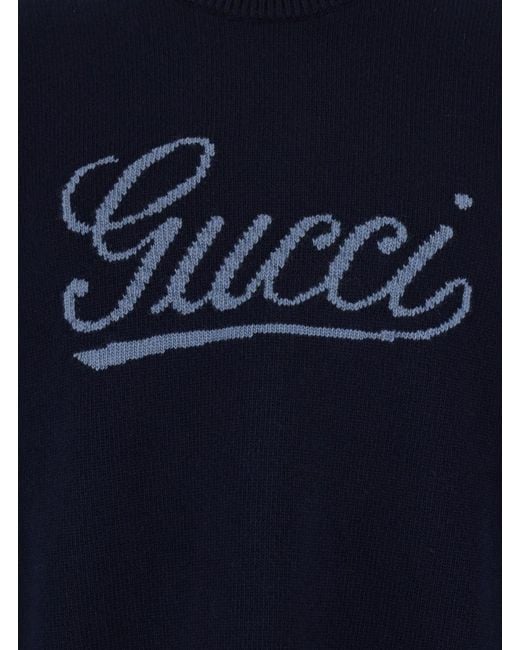 Gucci Blue Crew Neck Sweater Wool Tops for men