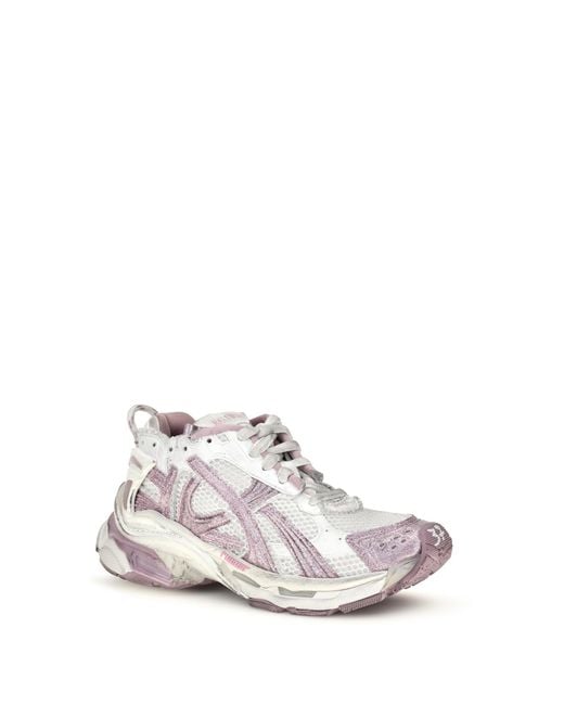 Balenciaga White Runner Glitter Sneakers Lilac