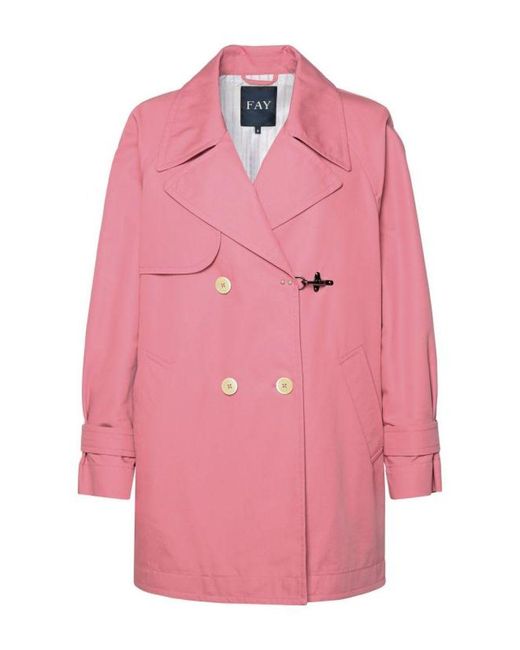 Fay Pink Cotton Trench Coat With Hook