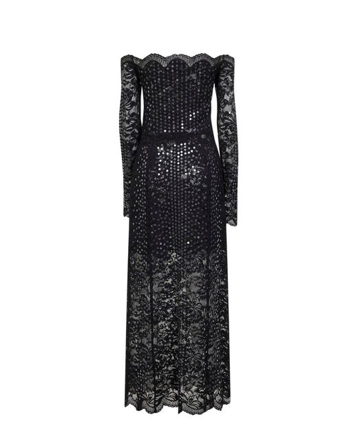 Rabanne Black Embroidered-Sequins Stretch Lace Midi Dress