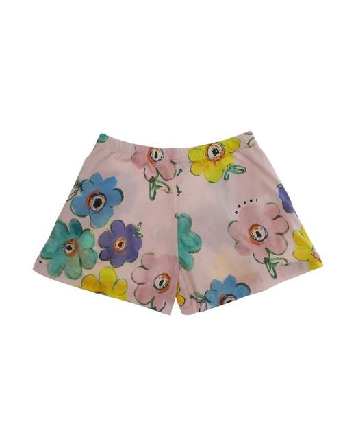 Marni Blue Shorts Floral Cotton