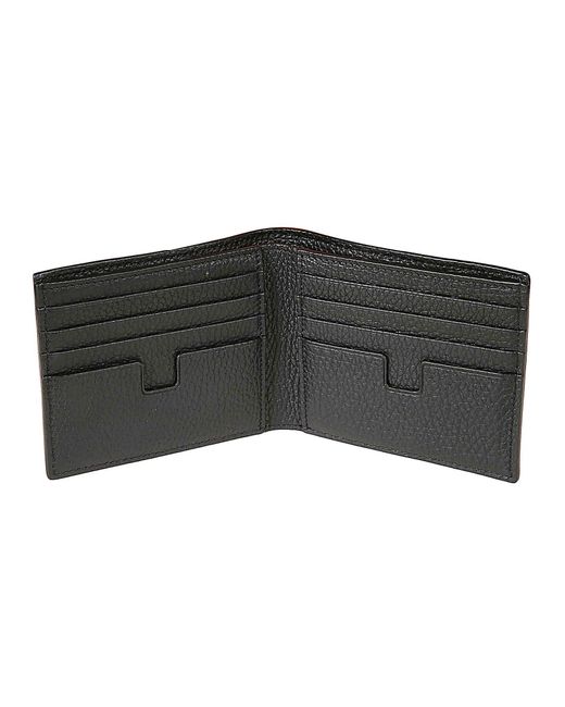 Tom Ford Black Grained Leather Logo Billfold Wallet for men