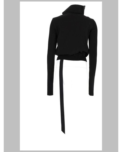 Rick Owens Black Sweatshirt Mountain Asymmetric Zip Cotton Sweatshirts