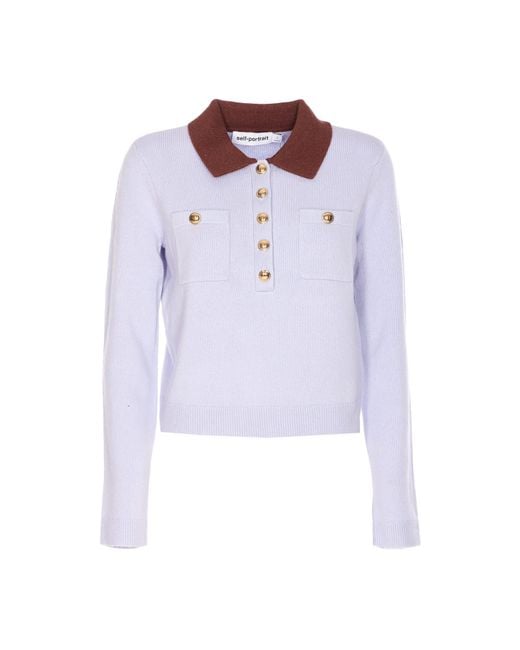 Self-Portrait Purple Knitted Contrast Collar Knit Top