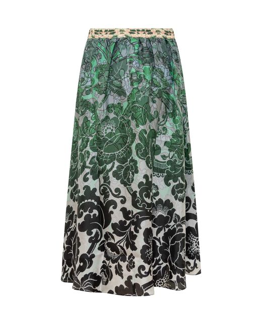 Pierre Louis Mascia Green Silk Skirt With Floral Print