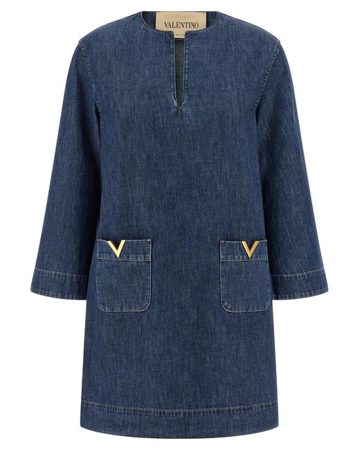 Valentino Garavani Blue Vgold Dress Cotton