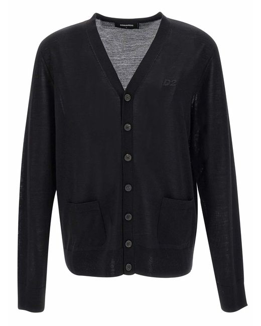 DSquared² Blue Crew-neck Wool Tricot Cardigan for men