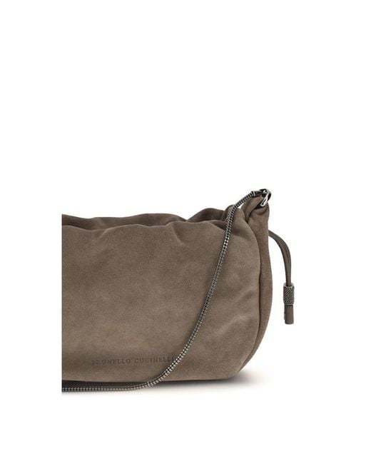 Brunello Cucinelli Gray Brown Calf Leather Bos Taurus Shoulder Bag