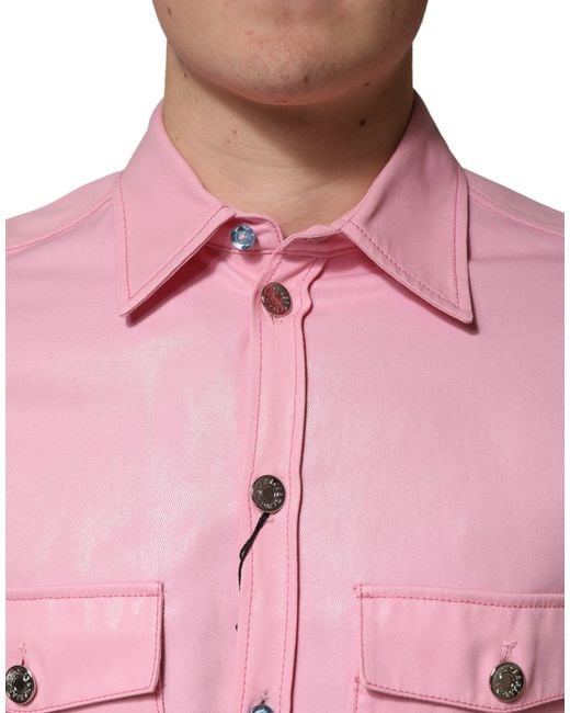 Dolce & Gabbana Pink Cotton Collared Button Down Shirt for men