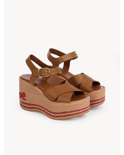 Chloé Brown Sandales Compensées Camel Sandal