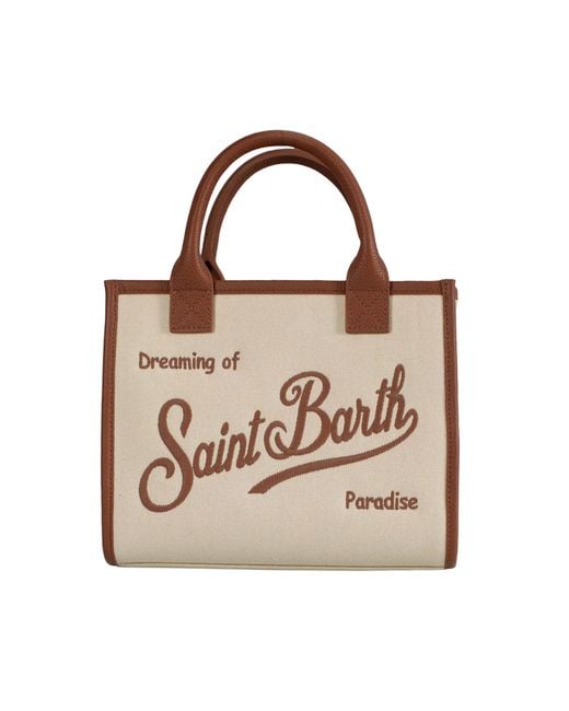 Mc2 Saint Barth Natural Shoulder Bag Vanity Midi Canvas Grain Leather Cow