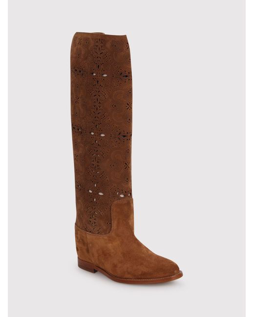 Via Roma 15 Brown Perforated Boot With Internal Wedge