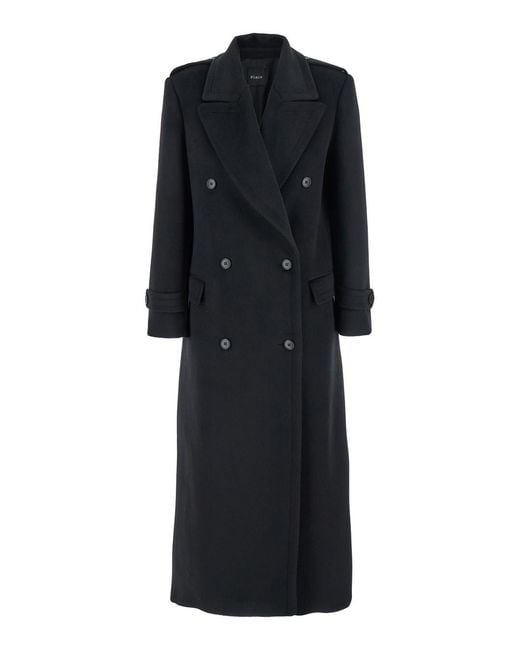 Le Plain Black Coat With Shirt Collar