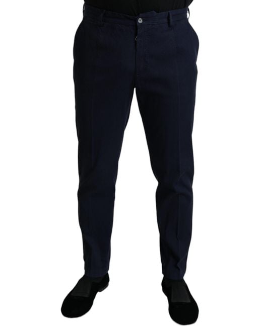 Dolce & Gabbana Dark Blue Cotton Stretch Slim Fit Dress Pants for men
