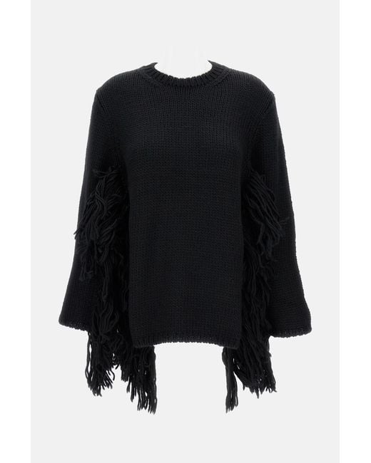 Comme des Garçons Black Wide Cable Knit Sweater With Fringed Detail