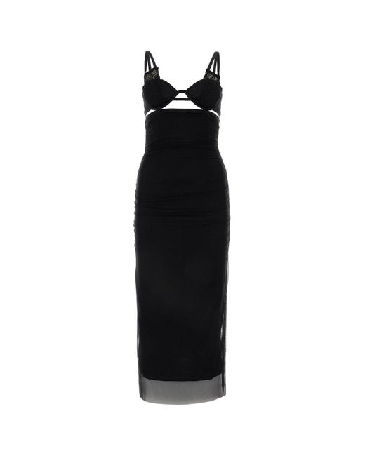 Dolce & Gabbana Black Corset Detailed Tulle Calf-Length Dress
