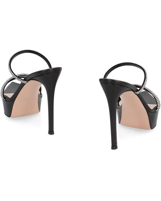Gianvito Rossi Black Leather Mules With Rhinestones Chamois