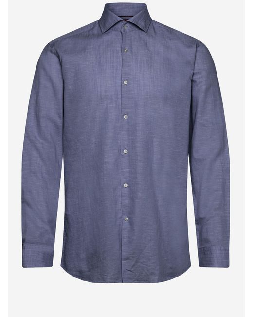 Boss Blue Shirt Cotton-Linen for men
