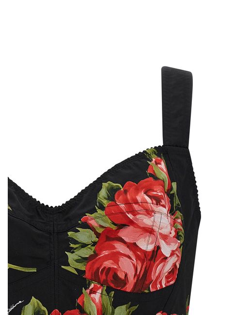 Dolce & Gabbana Red Bouquet Rose Bustier Top