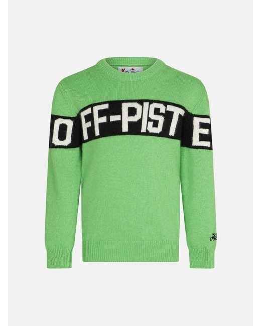 Mc2 Saint Barth Green Boy Fluo Sweater With Off-Piste Lettering for men