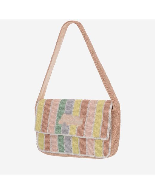 Mc2 Saint Barth Brown Shoulder Bag With Pearls Cotton