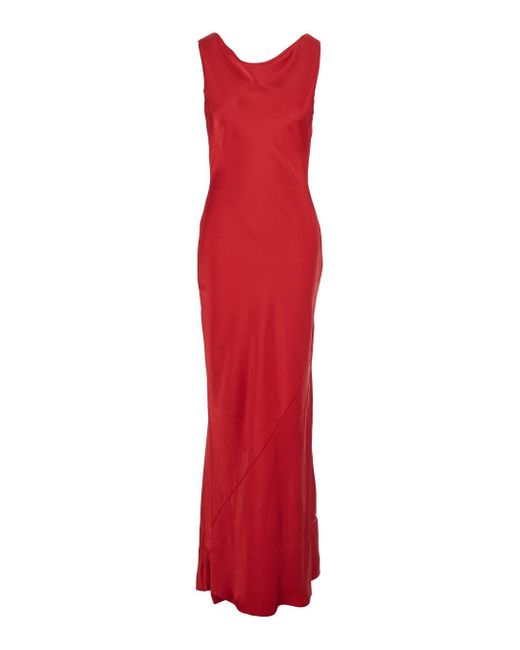 Norma Kamali Red Sleeveless Dress With Draped Neckline And Low Rear