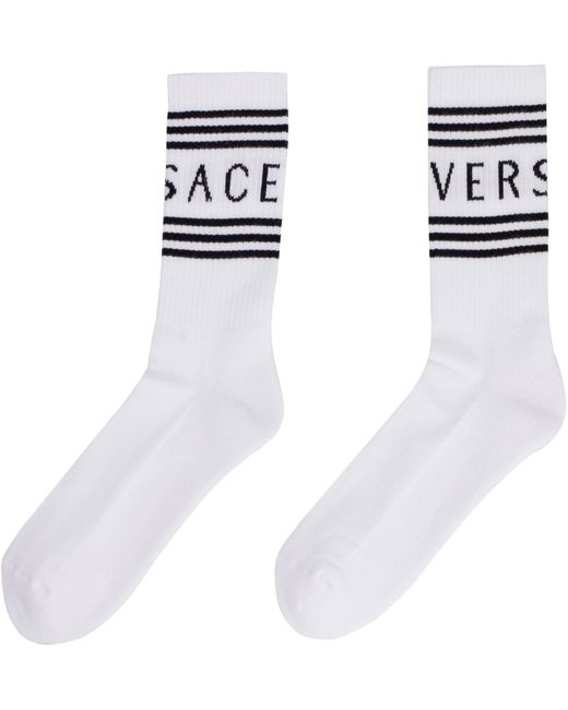 Versace White Logo Cotton Blend Socks for men