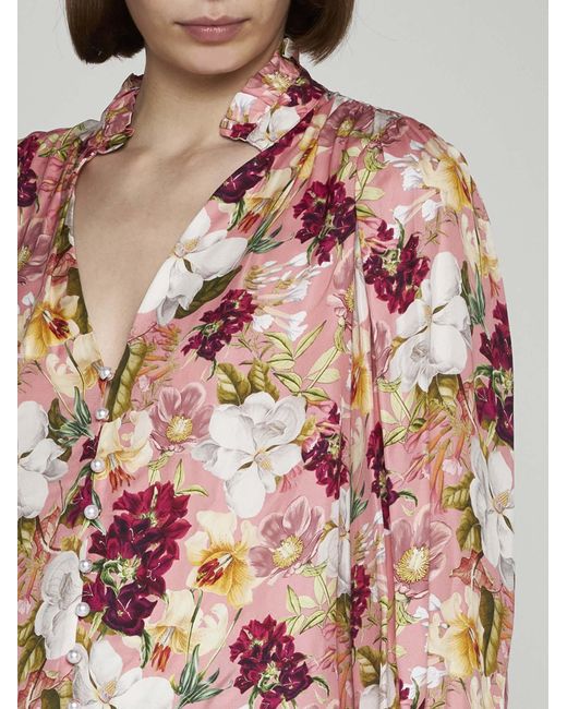 Alice + Olivia Pink Reilly Floral-print Satin Blouse