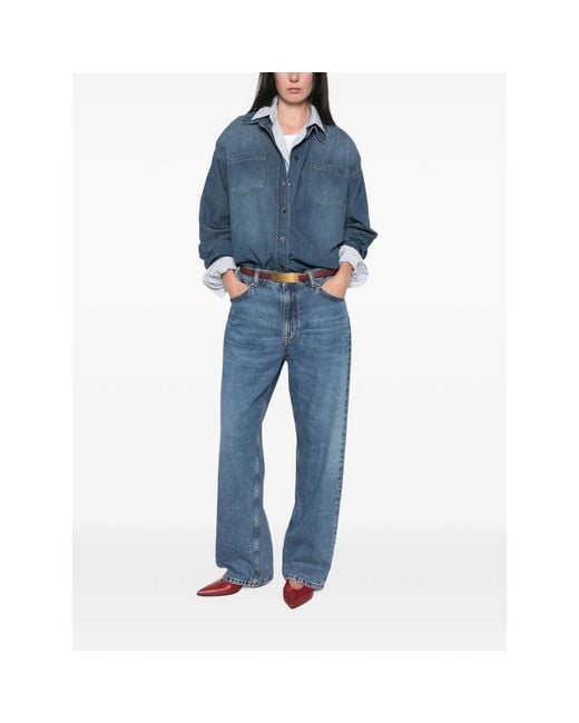 Frankie Shop Blue Shirt Deira Washed Cotton