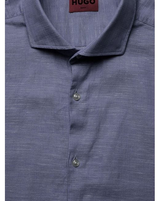 Boss Blue Shirt Cotton-Linen for men