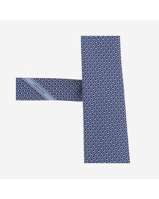 Ferragamo Blue Silk Tie Pattern Ties & Bow for men
