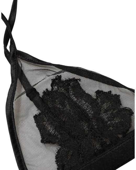 Dolce & Gabbana Black Floral Soft Cup Triangle Bra Underwear Elastane Nylon Viscose Clothing