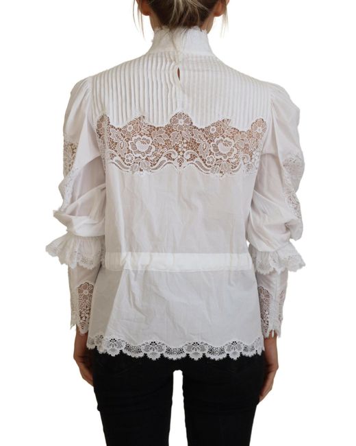 Dolce & Gabbana Gray Elegant Lace Trim Cotton Blouse