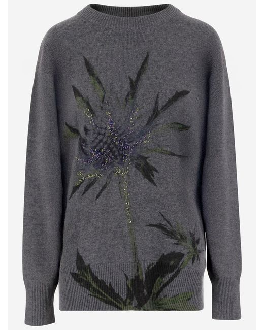 Blumarine Gray Wool Blend Sweater With Rhinestones