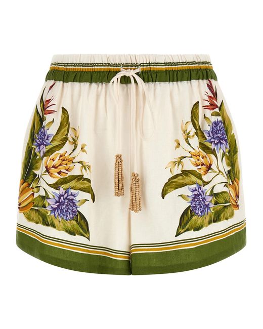Farm Rio Green Sand Tropical Scarf Shorts