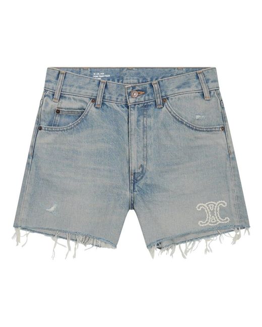 Céline Blue Shorts With Logo Embroidery