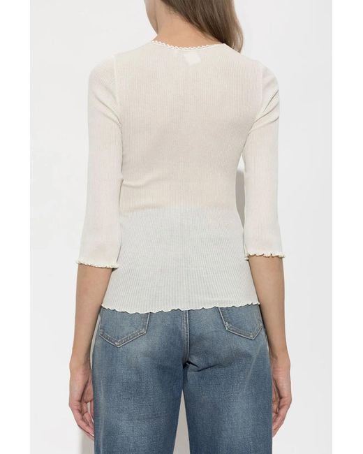 Chloé White Top En Jersey De Coton Côtelé Iconic Milk