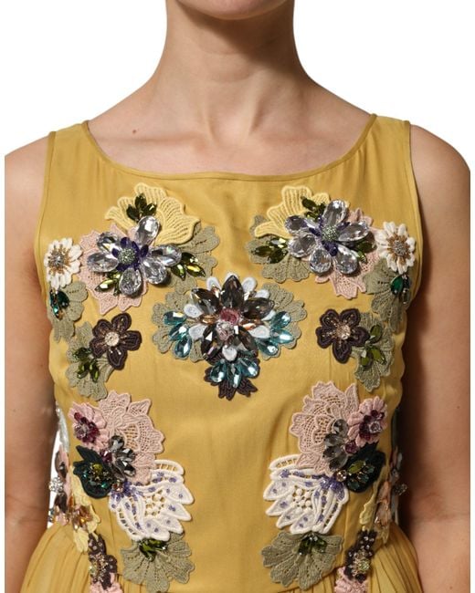 Dolce & Gabbana Yellow Silk Floral Embroidered Maxi Dress (Chiffon)