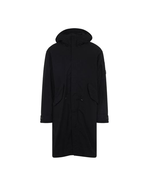 C P Company Black Outerwear Long Jacket for men