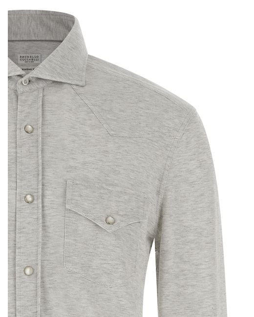 Brunello Cucinelli Gray Cotton Blouse for men