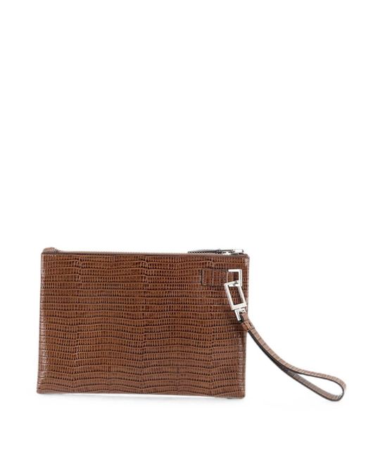 Tom Ford Brown Caramel-Colored Lizard-Printed Calf Leather Minimal Clutch With Wrist Strap for men