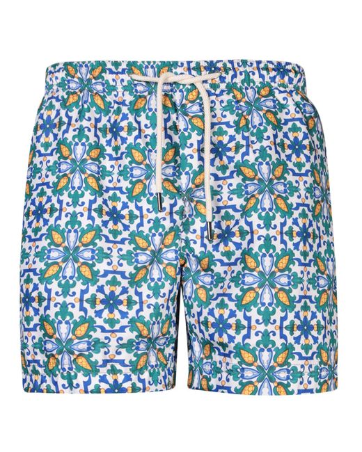 Peninsula Blue Floral Print Boxer Swim Shorts By Peninsula for men