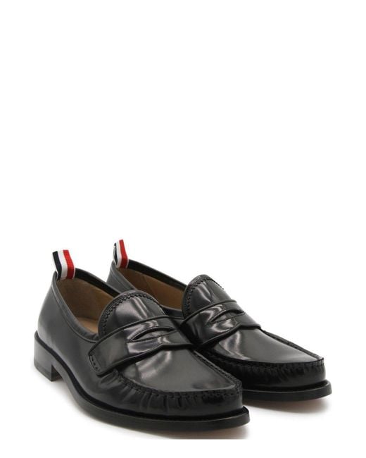 Thom Browne Black Almond Toe Penny-Slot Loafers for men