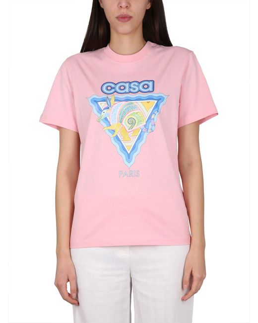 Casablancabrand Pink Logo Print T-shirt