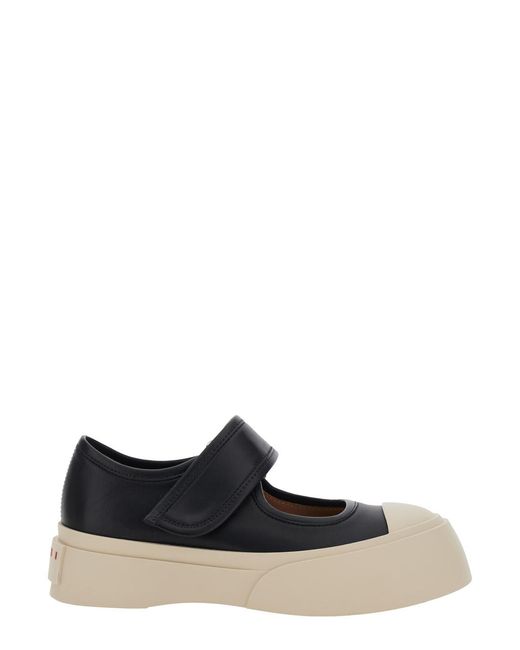 Marni White 'Mary Jane' Sneaker With Hook And Loop Closure And Logo On The Back