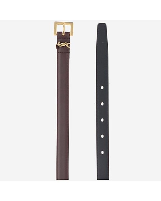 Saint Laurent Black Leather Belt Cassandre Calfskin
